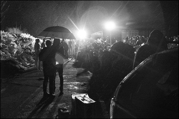 Pouring with rain on the set of The Undaunted's R.I.P. music video. Photography by Greig Clifford