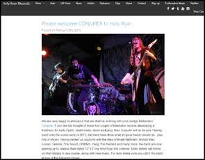 Live shot of Conjurer on the Holy Roar record label website accompanying news of their joining the label.