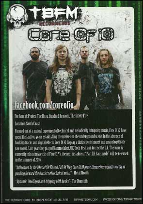 Portrait of Core Of iO in TBFM's "Ultimate Guide To Independent Music 2016" mini mag.