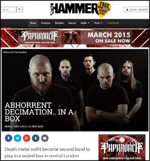 Portrait of Abhorrent Decimation on Metal Hammer's website to accompany an article on their airtight 'Box sized DIE' performance.