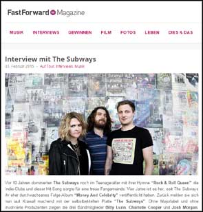 Portrait of The Subways accompanying an interview with Fast Forward Magazine.