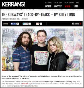Portrait of The Subways on the KERRANG! website to accompany a track by track feature on their album.