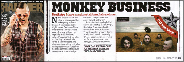 Metal Hammer's "Hot New Band" Death Ape Disco - in the July 2014 issue.