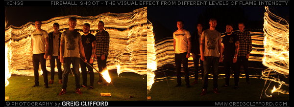 KINGS - Firewall photoshoot - showing the visual effect from different levels of flame intensity.