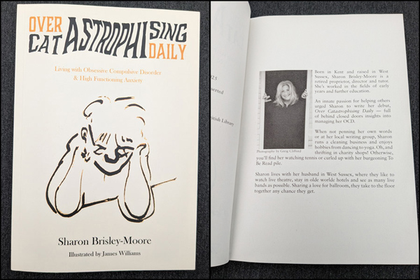 Over Catastrophising Daily, by Sharon Brisley-Moore, front cover and biography page