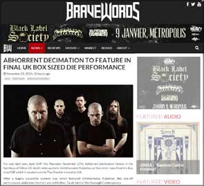 Portrait of Abhorrent Decimation on Braveworlds' website to accompany an article on their airtight 'Box sized DIE' performance.