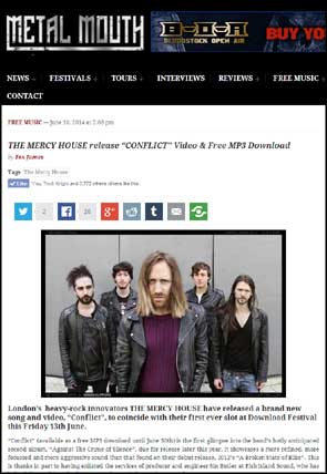 Band portrait of The Mercy House accompanying their video release article on the Metal Mouth website.