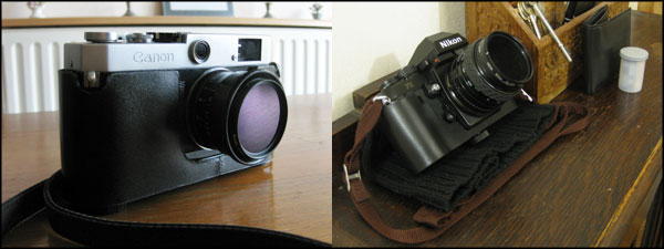 Canon P (Populaire) and Nikon F3 in Mr Brizzles half-cases Canon P (Populaire) and Nikon F3 in Mr Brizzles half-cases